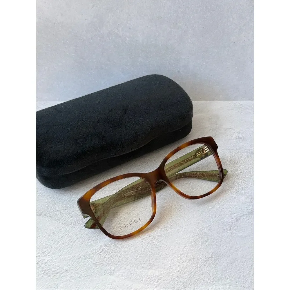 NEW Gucci GG0038O Brown Striped Square Eyeglasses Frames